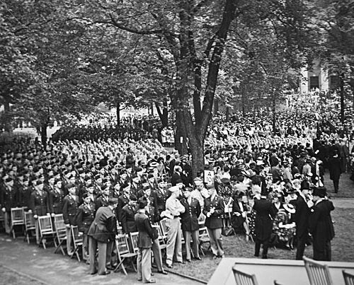 Harvard's Commencement in 1943 reflects the military presence.