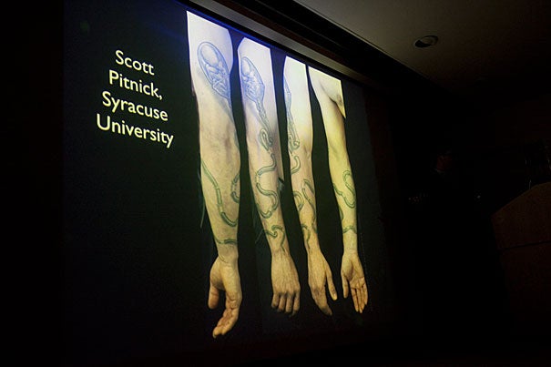 Author Carl Zimmer discusses his book “Science Ink: Tattoos of the Science Obsessed" as part of the author series at the Harvard Museum of Natural History.