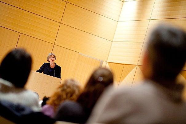 In “Telling War Stories: Reflections of a Civil War Historian,” Harvard President Drew Faust explored the meanings the Civil War holds today. The lecture at the Cambridge Public Library kicked off the John Harvard Book Celebration, a recently announced program that will commemorate Harvard’s 375th anniversary.