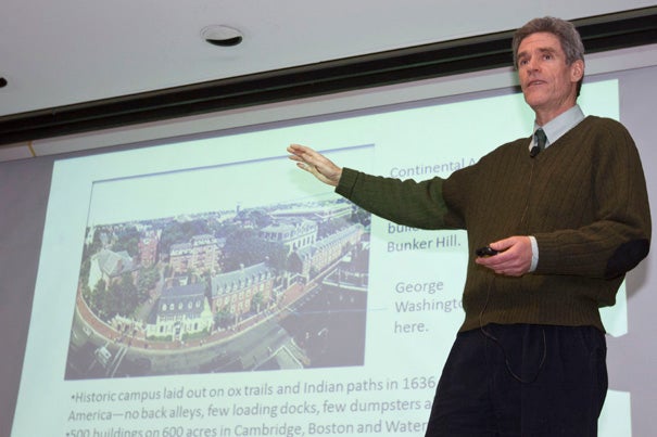 Rob Gogan, associate manager of recycling services in Harvard’s University Operations Services, talked about the University's progress toward a goal of zero waste by 2020 in a "Trash Talk" lecture sponsored by the Peabody Museum. 