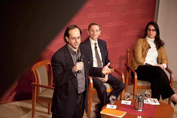 At the “The Next Generation of Social Entrepreneurship,” Harvard's Gordon Bloom (from left) noted: “Different pockets of Harvard are struggling to understand how to create social entrepreneurship,” citing the new Harvard Innovation Lab and the recently announced President’s Challenge. “I’ve found enormous resistance in universities to doing what we’re doing,” he added. Joining Bloom were Bill Drayton ’65, CEO of Ashoka, a firm he founded in 1980, and Christa Velasquez, who spent nearly 20 years overseeing investments for organizations like the Annie E. Casey Foundation.

