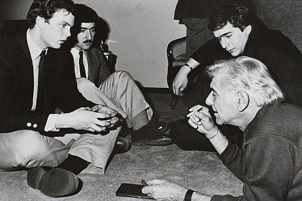 Leonard Bernstein '39 (far right) was a lion of the arts world and a frequent visitor to Harvard over the years. On March 22, GSAS student Matthew Mugmon will be one of seven panelists convened by the New York Philharmonic for a worldwide, online discussion on Bernstein.