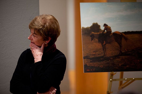Senior museum educator Judith Murray (pictured)  helped develop the Engaging New Americans project at the Harvard Art Museums. It’s designed to introduce immigrants to American culture, and to show “how works of art really speak,” she said. “The Brush Harrow” is a frequent centerpiece of the classes.