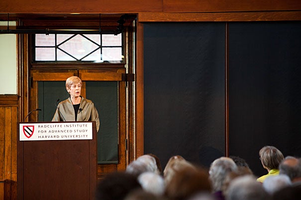Women’s exclusion from the University began “as a part of the social order of the time," one that went largely unquestioned by both men and women and that was connected to both “tradition and privilege,” said historian Helen Lefkowitz Horowitz, speaking at the Radcliffe Institute, in a talk titled “It’s Complicated: 375 Years of Women at Harvard."