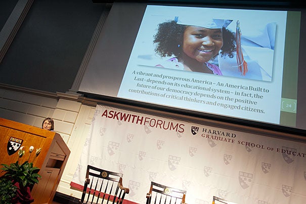 With students graduating from college with on average $25,000 in debt, the administration has taken aim at bringing down the skyrocketing costs, said panelist Martha Kanter, undersecretary of the U.S. Department of Education and an HGSE graduate.
