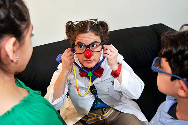 “My clown is a weird-looking doctor named Bill,” said Laura Ricci, who is graduating from the Harvard Graduate School of Education. “He has a big moustache, and he wears a funny-looking skirt and two pairs of glasses because he’s just that smart. Actually, when my friends at the hospital found out that I was going to Harvard, they joked that when I came back, Bill would have three pairs of glasses.”