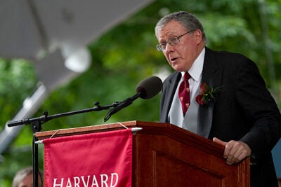  James F. Rothenberg '68, M.B.A. '70, of the Harvard Corporation, salutes Harvard alumni during the annual meeting of the Harvard Alumni Association on Commencement Day 2012.