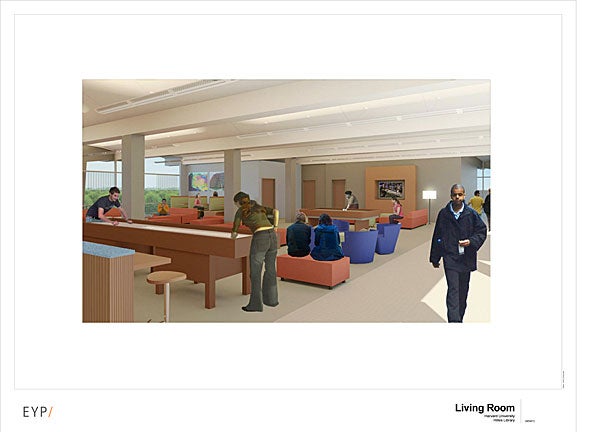 The SOCH renovations will address three social spaces: the event hall, the community room, and the living room, seen here.