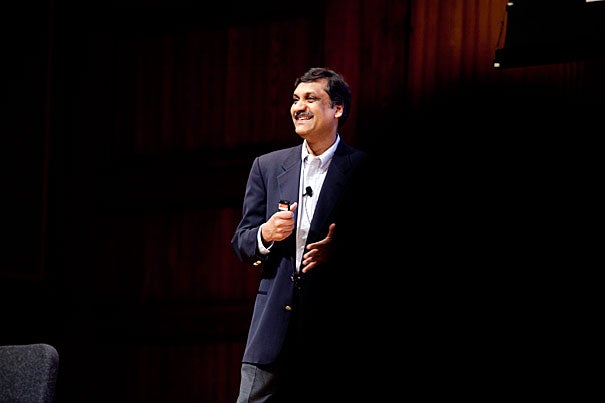Anant Agarwal, edX’s first president, gave the keynote address at Harvard’s second annual IT Summit, a daylong conference that also included a discussion of the University’s strategic information technology plan by the CIO Council and 30 afternoon panels and presentations. “The courses we offer on edX are going to be Harvard hard, MIT hard,” he said. “They’re going to mean something.”