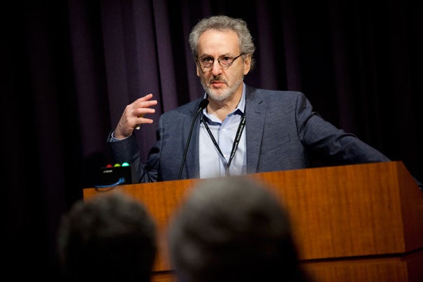 The annual symposium of the Wyss Institute for Biologically Inspired Engineering, held at Harvard Medical School, prompted a spirited discussion on robotics and medicine, with nature as a model. Donald Ingber (above), director of the Wyss Institute, introduced the daylong event.