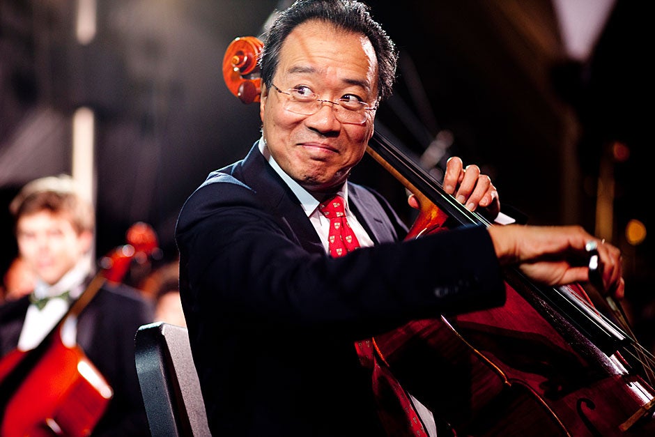 Cellist Yo-Yo Ma performs during the 375th celebration of Harvard University. Rose Lincoln/Harvard Staff Photographer