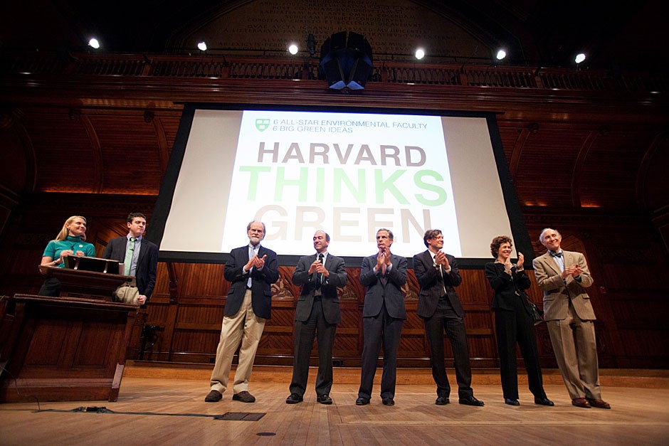 Harvard Thinks Green: Six professors speak for 10 minutes each about the environment, from the vantage point of their respective fields, at Sanders Theatre. Speakers include Eric Chivian, Rebecca Henderson, Robert Kaplan, Richard Lazarus, James McCarthy, and Christoph Reinhart. Jon Chase/Harvard Staff Photographer