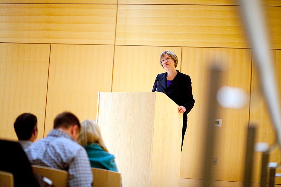 Harvard University President Drew Faust presents "Telling War Stories: Reflections of a Civil War Historian" at the Cambridge Public Library as part of the John Harvard Book Celebration series. Rose Lincoln/Harvard Staff Photographer