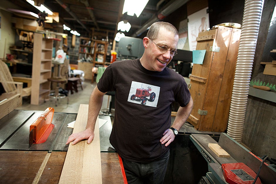 George Kenty manages the Eliot House Woodshop, where students come to create anything from doorstops to Adirondack chairs. Stephanie Mitchell/Harvard Staff Photographer