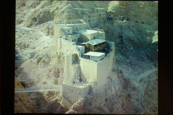 Archaeologist Robert Mason spoke at the Semitic Museum about the discovery of mysterious rock formations near the Syrian monastery Deir Mar Musa (above), and the need for further exploration.