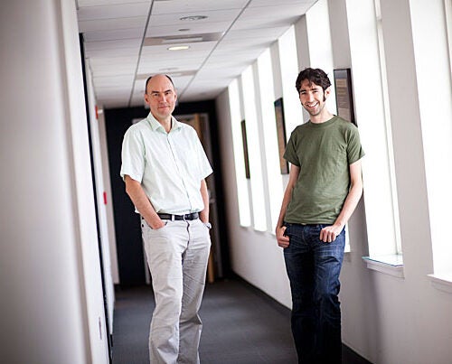“Many people are dying needlessly of cancer, and this research may offer a new strategy in that battle,” said Martin Nowak (left), director of the Program for Evolutionary Dynamics. Nowak and his team, including Benjamin Allen (right), a postdoctoral fellow in mathematical biology, focused on a multidrug approach to treatment that could make many cancers manageable, if not curable. 