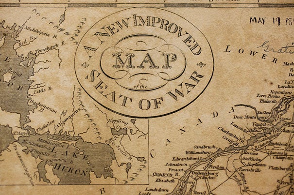 A detail from an 1817 map, engraved by D. Haines, showing the “seat of war” — the vast North American territory in dispute during the War of 1812. (Courtesy of the Harvard Map Collection)