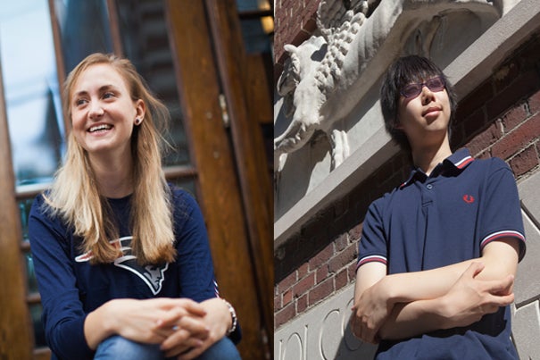 Freshmen Clare Goslant '16 and Colin Lu '16 represent the nearest and farthest distances traveled by new freshmen to start their academic careers at Harvard. 