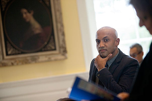 Rajesh Parameswaran kicked off this year’s Radcliffe Institute for Advanced Study’s series of fellow presentations Monday with a program that included readings from his well-received debut work that merges themes of love and gore, as well as from his work in progress.