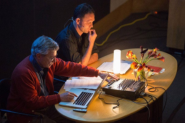 Bernie Krause (left), author of "The Great Animal Orchestra," and Jonathan Skinner, poet and founding editor of Ecopoetics, perform a call-and-response poetic soundscape. See sidebar for audio examples.