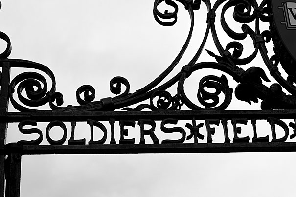 A gate at Harvard University on Soldiers Field Road which runs beside the athletic complex. Photo by Rose Lincoln/Harvard Staff Photographer
