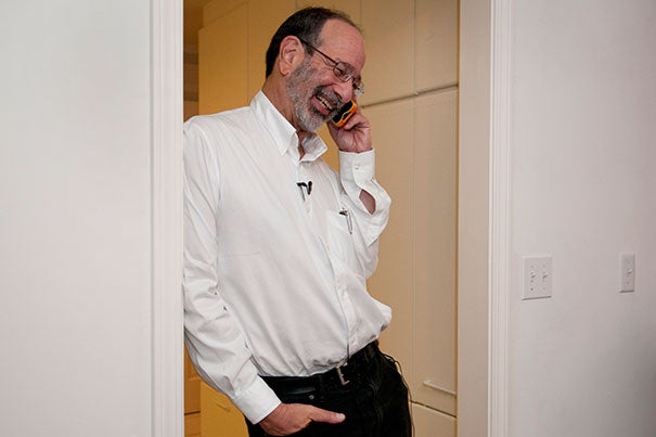 Professor Alvin Roth (pictured) answered questions from reporters after learning news of his Nobel. Roth, the George Gund Professor of Economics and Business Administration at Harvard Business School, will share the Sveriges Riksbank Prize in Economic Sciences in Memory of Alfred Nobel with Lloyd S. Shapley of the University of California, Los Angeles.