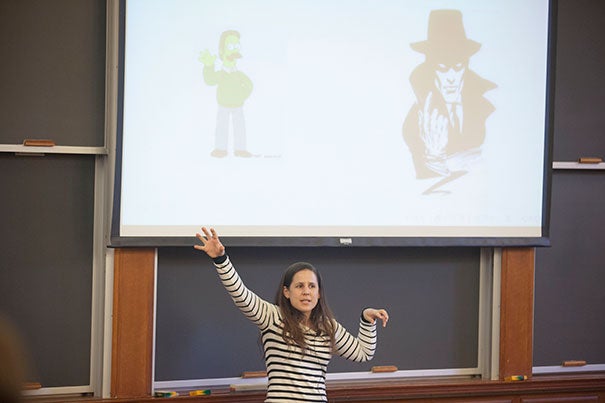 Why we write a check or cast a ballot is often for the same reason that we buy Girl Scout cookies or Tupperware: pressure to conform with a group, Betsy Sinclair told her Harvard Law School audience. 