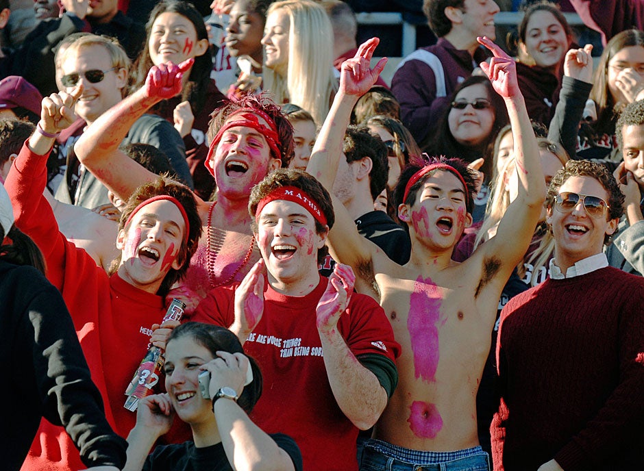Boisterous Crimson fans cheer on their team early in the 2006 game. Their enthusiasm was not enough to carry the day, however, as Harvard lost, 34-13, in only the second Crimson defeat in more than a decade.