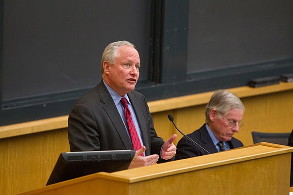 Republican Bill Kristol (left), the editor and publisher of The Weekly Standard and a Fox News Channel commentator, saw reasons why his party should take heart even though Romney lost despite hundreds of millions of dollars in super PAC spending.  “Incumbents usually win. Obama won, but by a narrower margin than in 2008,” he pointed out. 