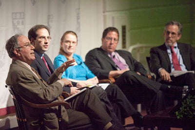 Harvard Graduate School of Education hosted a panel of leading thinkers who shared their five visions on the future of education. The panel included Robert Schwartz (from left), Jal Mehta, Elizabeth City, Frederick Hess, and Paul Reville.