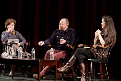Theater director John Tiffany (center) joined American Repertory Theater Artistic Director Diane Paulus (right) and Radcliffe Institute Dean Lizabeth Cohen for a discussion on the upcoming, reinvented production of Tennessee Williams' "The Glass Menagerie."