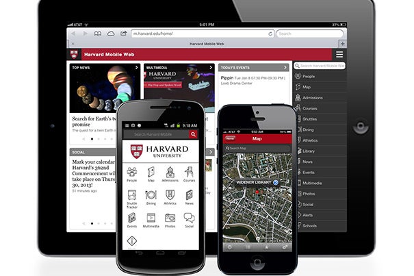 Harvard Mobile 2.0 now has native applications for Android and iOS operating systems, as well as a mobile Web application accessible to any Web-enabled smartphone. Harvard Mobile provides easy access to campus maps, directories, and dining hall menus, as well as University news, events, and course catalogs. 