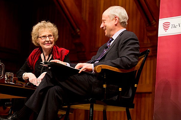 Harvard’s justice guru Michael Sandel (right) and Jean Bethke Elshtain of the University of Chicago Divinity School convened at the Vertias Forum to explore whether religion has a role in public life. In his remarks, Sandel suggested that a public discourse that disregards moral and religious convictions is “a mistake.”
