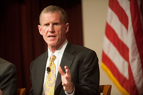 “When we send young people away, we’re responsible for them,” Gen. Stanley McChrystal told a packed audience during a discussion of veterans’ policies at the John F. Kennedy Jr. Forum. “Not to give them something, but to give them an opportunity to continue to serve, give them a place to fit in.”


