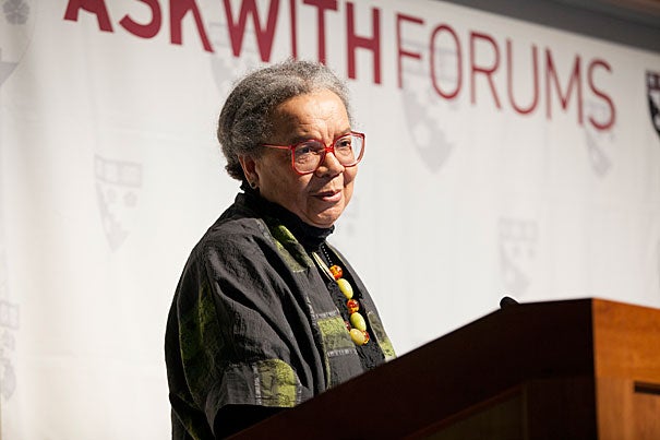 Educational institutions “should not become armed bastions, with more guns in schools. Teachers need to teach,” said Marian Wright Edelman, founder and president of the Children's Defense Fund, told her Askwith Forum audience.
