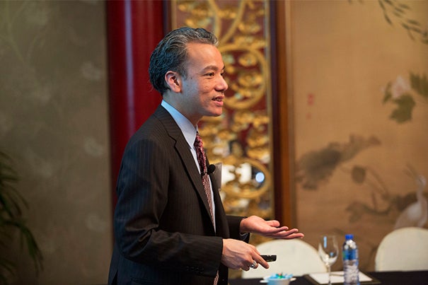Professor Robert Lue (pictured), the HarvardX faculty director, presented the latest thinking on HarvardX and its global presence during a meeting in Hong Kong on Monday. This was the first event in a weeklong visit to Asia with President Drew Faust.