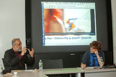 In a recent talk, installation artist Helen Marriage (right) and Rahul Mehrotra, professor of urban design and planning at the Harvard Graduate School of Design, pondered whether temporary public space can have a spiritual dimension and, if so, what is the role of the artist in creating it?