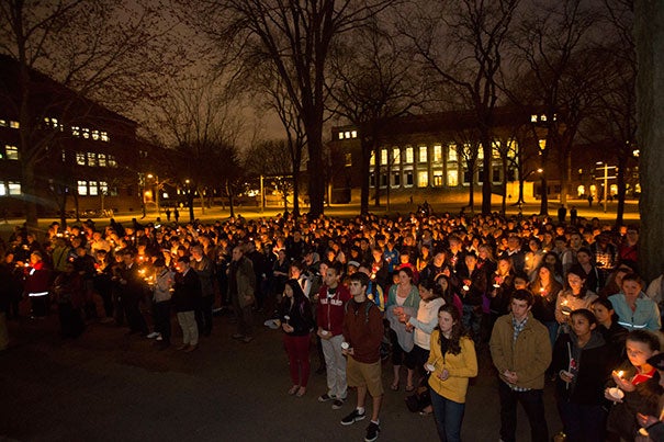 On Tuesday, the Harvard community gathered at the Memorial Church for what was one of three vigils that day.
