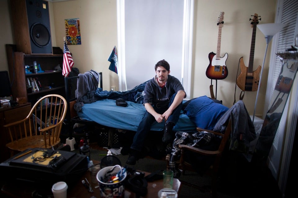 Linguistics concentrator Parker Crane ’13 calls Cambridge his hometown. He enjoys the indirect sunshine that bounces off the front porch and gives his room “nice atmospheric light without it being too harsh at any point of the day.”