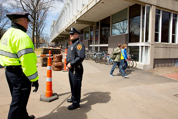 After the Boston Marathon bombing on Monday, members of the Harvard University  Police Department (HUPD) immediately increased their presence on campus. Some HUPD officers faced dangers on Thursday's overnight shift, as they joined a multiagency car chase through Cambridge and Watertown that ended in a gun battle with the suspected marathon bombers.