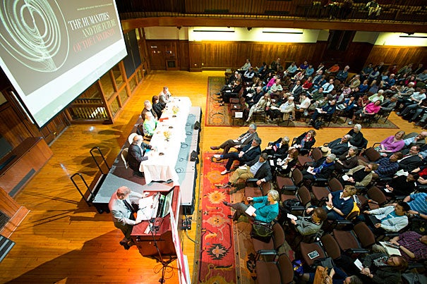 A panel of experts met Tuesday in front of a capacity crowd at Radcliffe Gymnasium. “The Humanities and the Future of the University,” convened by the Mahindra Humanities Center and funded by the Office of the President, explored ways of reviving interest in the reflexive and analytical disciplines that make up humanistic study.