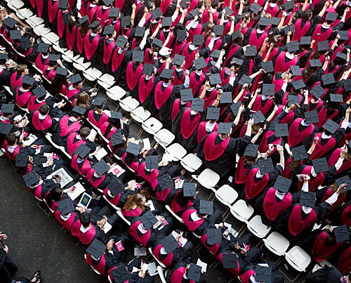 At Morning Exercises, chairs in Tercentenary Theatre filled quickly as the graduates readied for Harvard's 362nd Commencement.