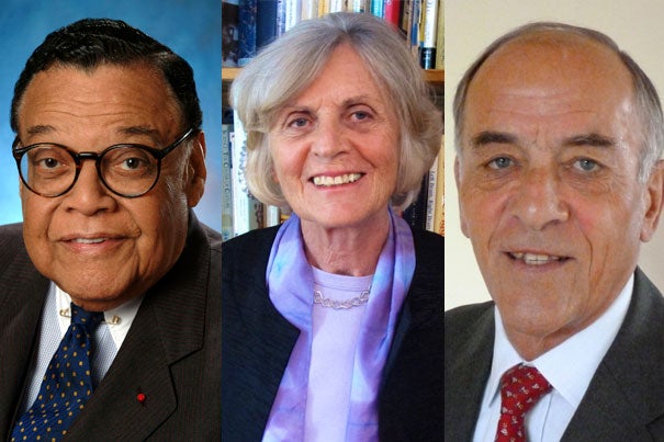 William Thaddeus Coleman Jr. (from left), Georgene Botyos Herschbach, and James V. Baker are the recipients of the 2013 Harvard Medal.