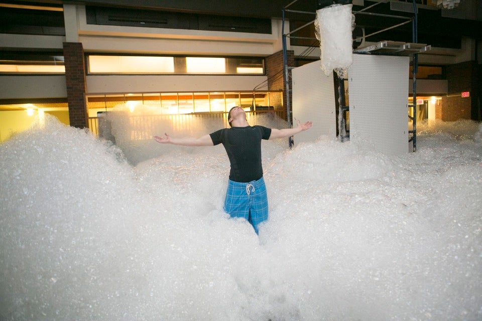 Torin Zonfrelli ’16 feels the power of foam.
