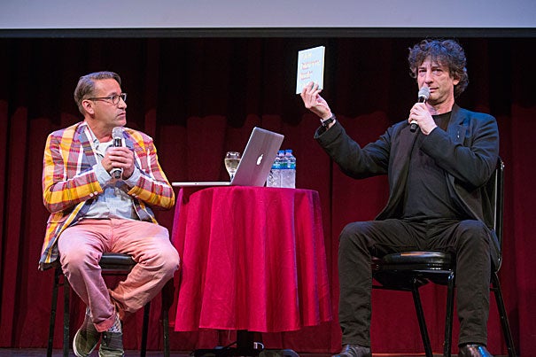 Designer Chip Kidd (left) challenged himself to make art of the text — no images — in working with Neil Gaiman on a book version of a commencement speech the author gave in 2012.