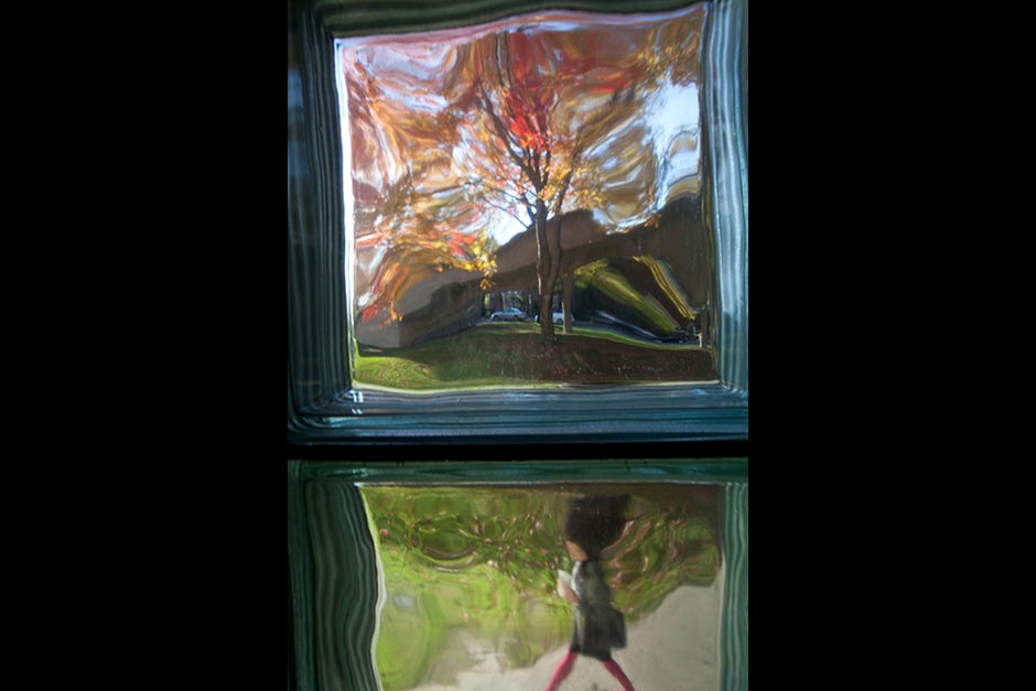 This painterly scene is a distorted view through thick Carpenter Center windows. Kris Snibbe/Harvard Staff Photographer