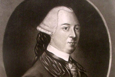 Mezzotint engraving of John Hancock, first published in England in 1775. Source: Antiquarian Booksellers' Association of America