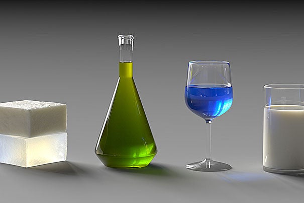 The subtleties in these computer-generated images of translucent materials are important. Texture, color, contrast, and sharpness combine to create a realistic image.