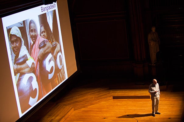 "My goal is to bring at least some of you out of retirement and into a life of climate-change activism," said Bill McKibben, who delivered the annual Robert C. Cobb Sr. Memorial Lecture, sponsored by the Harvard Institute for Learning in Retirement.