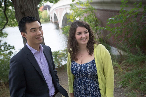 Roland Yang (left) of Kirkland House and Kathryn Walsh of Adams House have been named this year's Aloian Scholars. Both will be honored by the Harvard Alumni Association on Oct. 24.